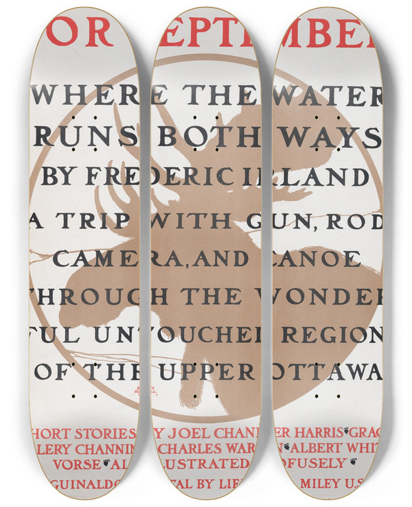 Triptych art skateboard deck of Ernest Haskell Scribners For September by Ernest Haskell (1876-1925)