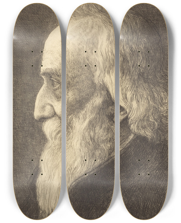 Triptych art skateboard deck of Alphonse Legros Selfportrait 13Th Plate_2 by Alphonse Legros (1837-1911)