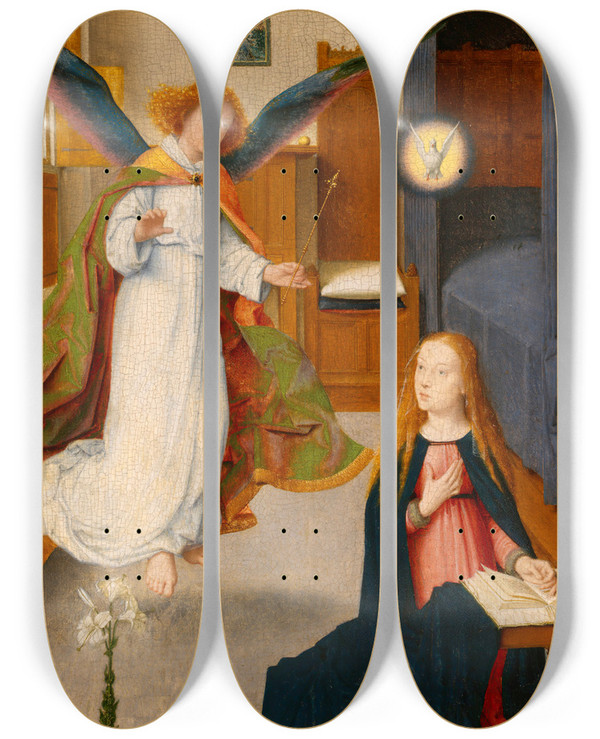 Triptych art skateboard deck of Gerard David The Annunciation_2 by Gerard David (1460-1523)