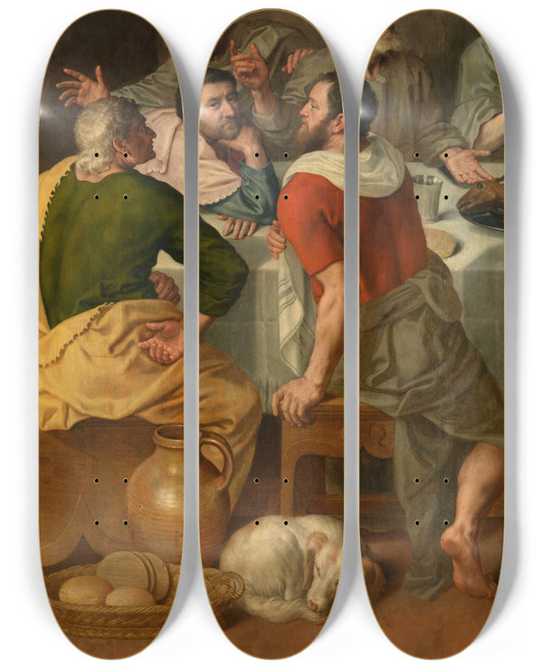 Triptych art skateboard deck of Adriaen Thomasz Key The Last Supper by Adriaen Thomasz Key (1544-1589)