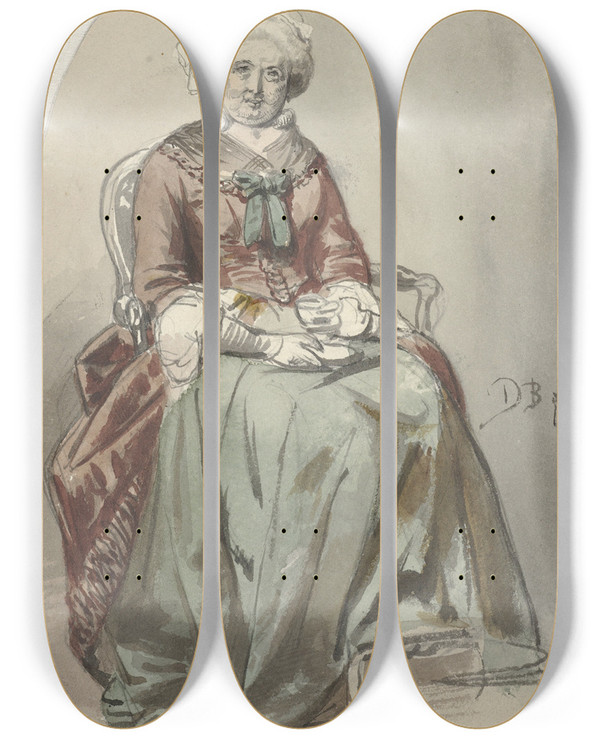 Triptych art skateboard deck of David Bles Zittende Oude Dame by David Bles (1821-1899)