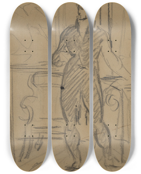 Triptych art skateboard deck of Benjamin Robert Haydon Figure Study Of A Man In A Formal Suit_2 by Benjamin Robert Haydon (1786-1846)