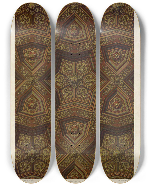 Triptych art skateboard deck of Auguste Racinet Renaissance 13 by Auguste Racinet (1825-1893)