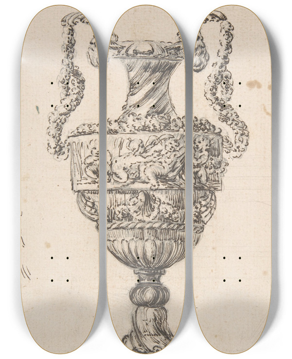 Triptych art skateboard deck of Jacques Franois Joseph Saly Design For A Vase by Jacques Francois Joseph Saly (1717-1776)