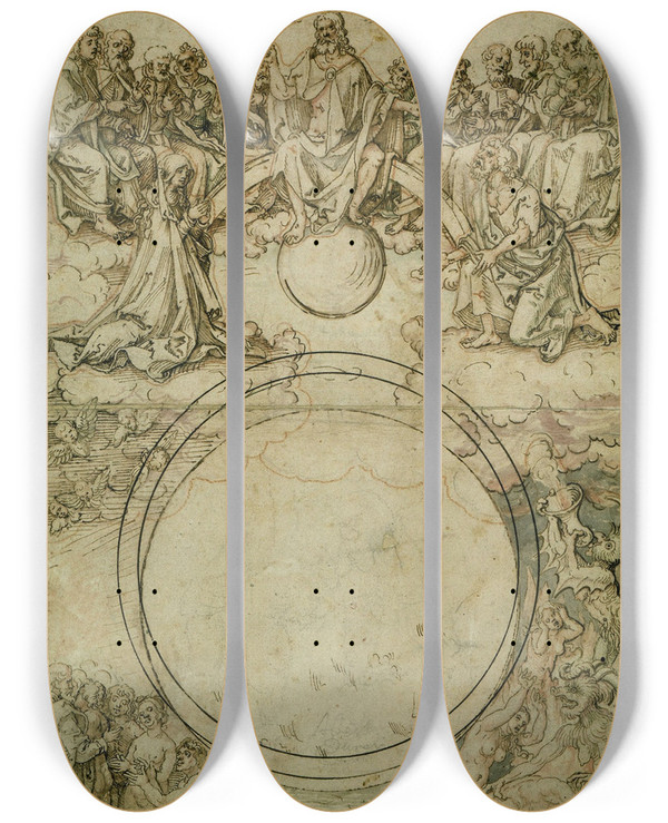 Triptych art skateboard deck of Hans Von Kulmbach The Last Judgement by Hans Von Kulmbach (1480-1522)