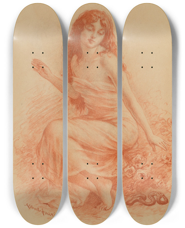 Triptych art skateboard deck of Albertauguste Fouri Cleopatra by Albert Auguste Fourie (1854-1896)