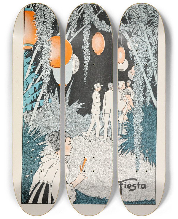 Triptych art skateboard deck of Miska Petersham Fiesta by Miska Petersham