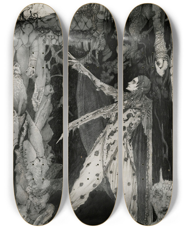 Triptych art skateboard deck of Harry Clarke How Heavenly Fair by Harry Clarke (1889-1931)