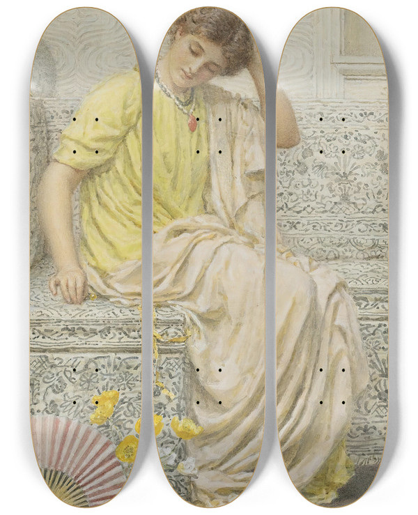 Triptych art skateboard deck of Albert Joseph Moore Hairpins by Albert Joseph Moore (1841-1893)