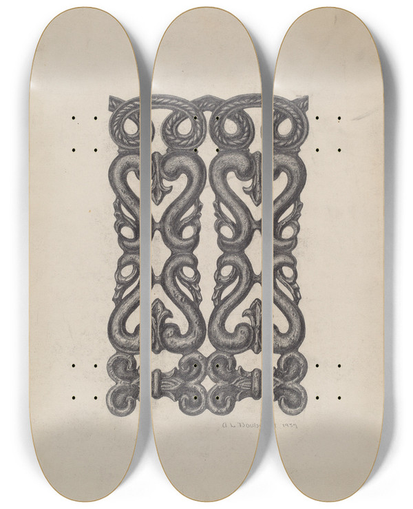 Triptych art skateboard deck of Austin L Davison Platform Railing by Austin L Davison