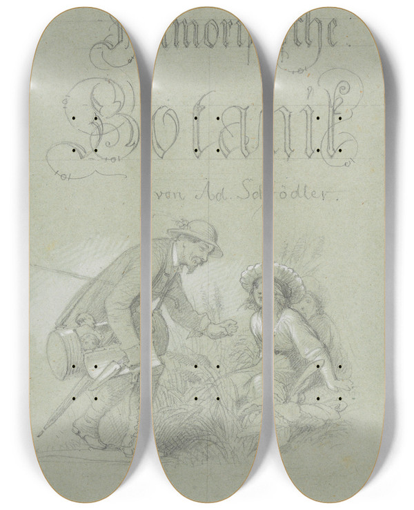 Triptych art skateboard deck of Adolf Schrdter  Titelblatt Fr Das Illustrierte Kruterbuch by Adolf Schrodter (1805-1875)