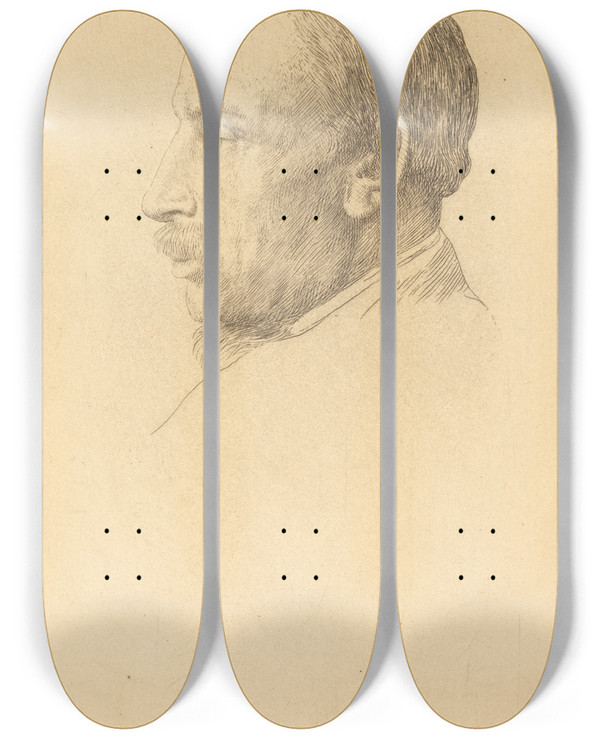 Triptych art skateboard deck of Alphonse Legros Professor W Cawthorne Unwin by Alphonse Legros (1837-1911)
