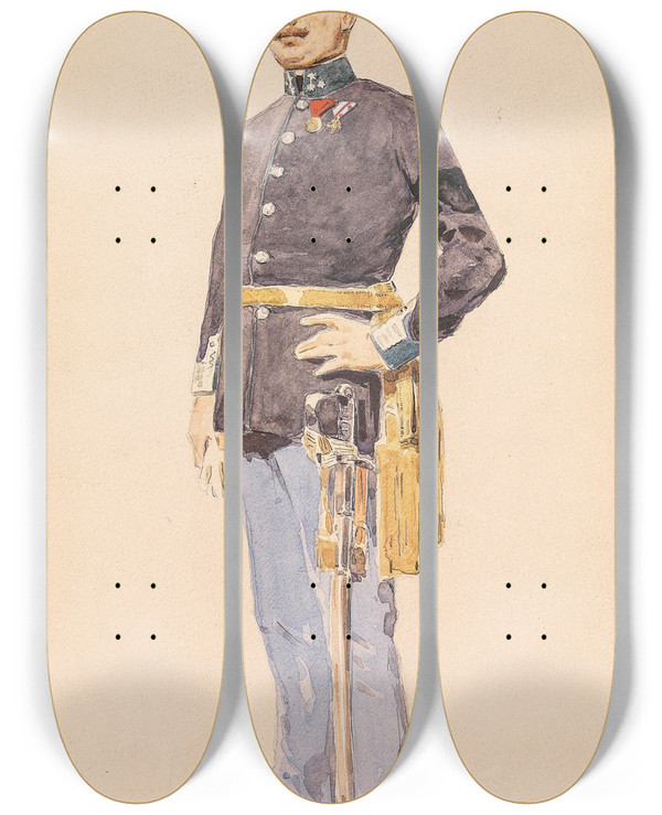 Triptych art skateboard deck of Alexander Pock Offizier by Alexander Pock (1871-1950)
