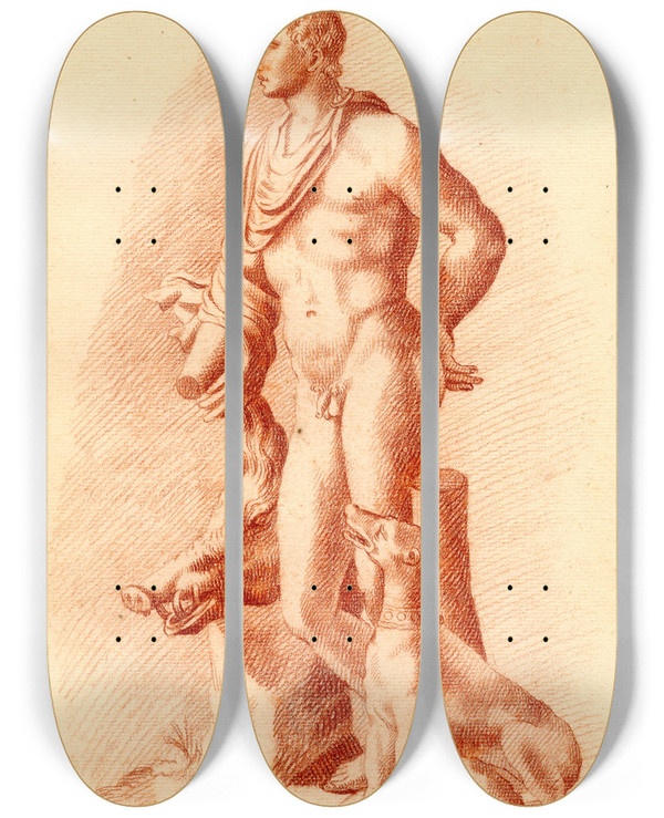 Triptych art skateboard deck of Cornelis Pronk Beeld Van Meleager_2 by Cornelis Pronk (1691-1759)