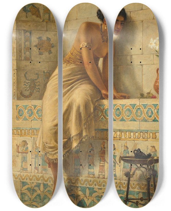 Triptych art skateboard deck of Edwin Long Thisbe by Edwin Long (1829-1891)