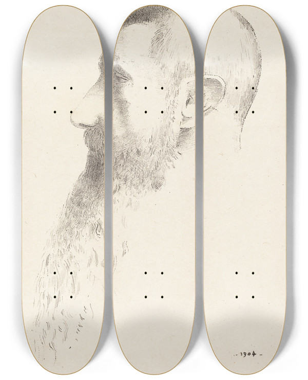 Triptych art skateboard deck of Odilon Redon Roger Marx by Odilon Redon (1840-1916)