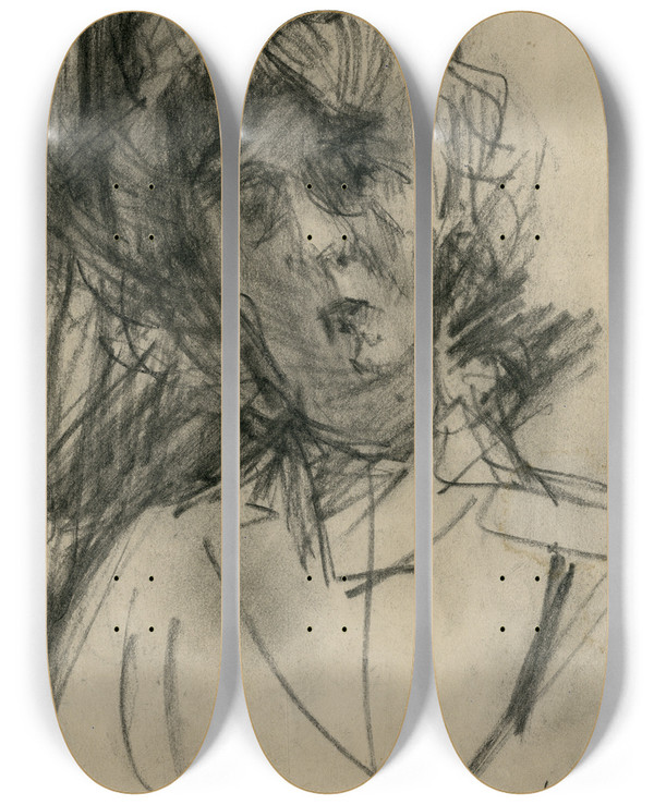 Triptych art skateboard deck of Isaac Israls Borstbeeld Van Een Vrouw by Isaac Israels (1865-1934)