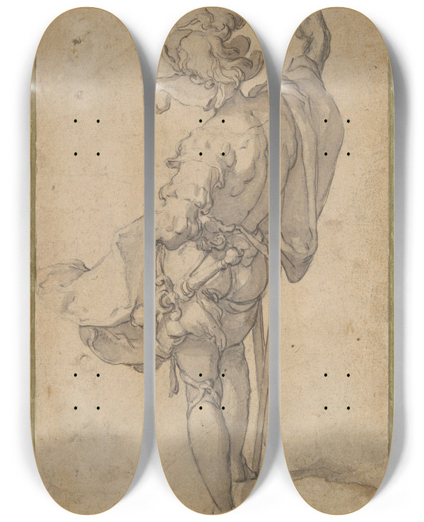 Triptych art skateboard deck of Abraham Bloemaert Standingsoldier by Abraham Bloemaert (1564-1651)