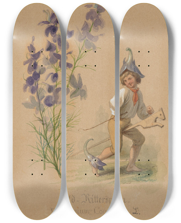 Triptych art skateboard deck of Adolf Schrdter  Feldrittersporn by Adolf Schrodter (1805-1875)