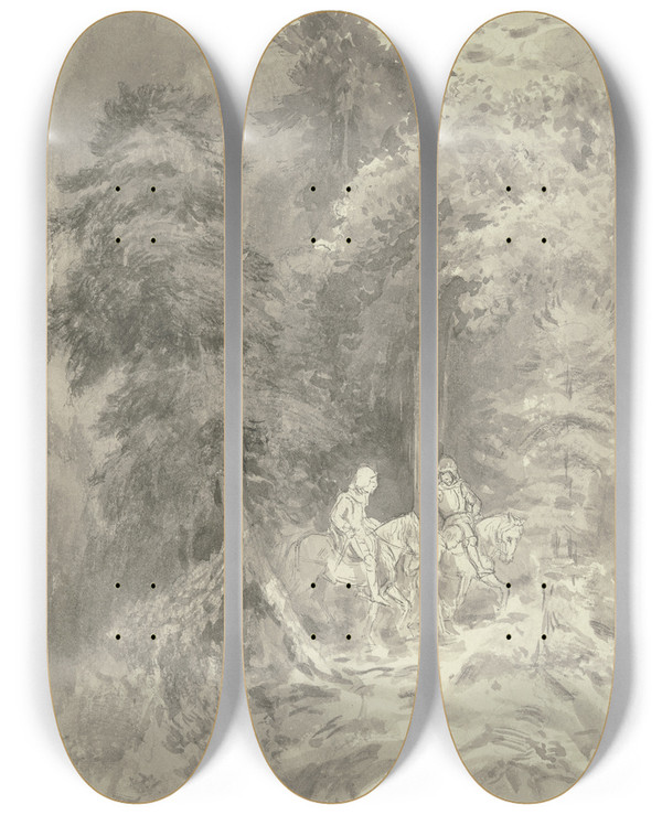 Triptych art skateboard deck of Wilhelm Steinhausen Diether Wird Von Den Rittern Abgefhrt by Wilhelm Steinhausen (1846-1924)