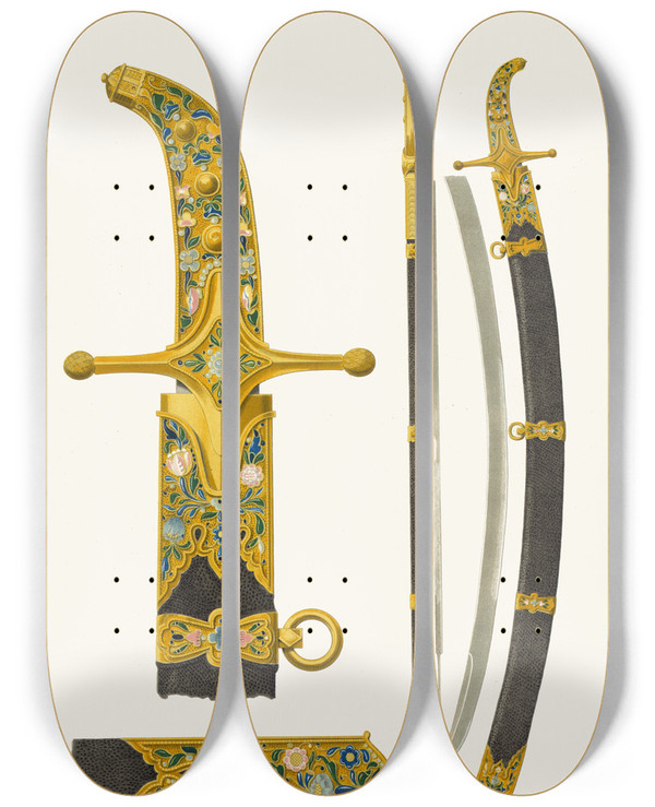 Triptych art skateboard deck of Fedor Grigoryevich Solntsev Sablia by Fedor Grigoryevich Solntsev (1801-1892)