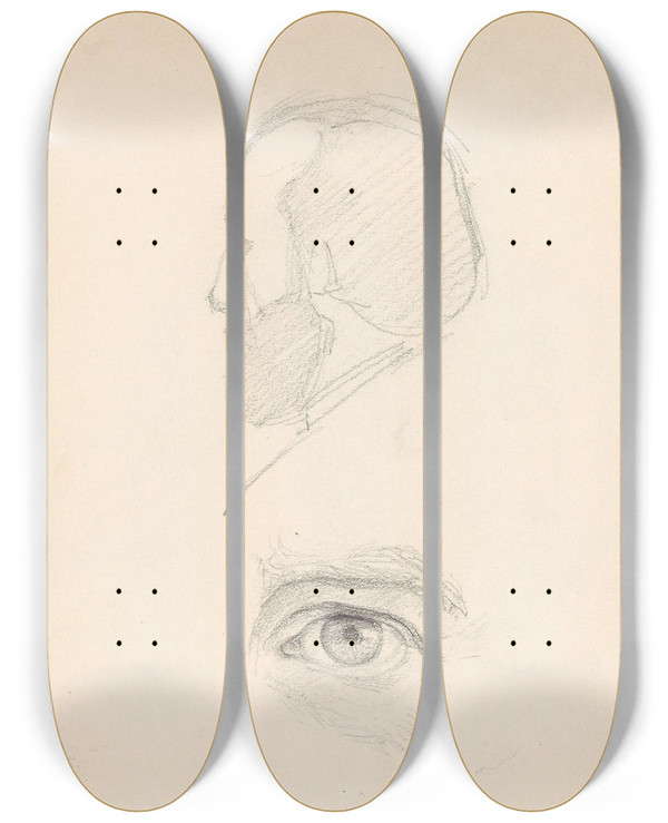 Triptych art skateboard deck of Adolph Tidemand Mannshode Ye by Adolph Tidemand (1814-1876)