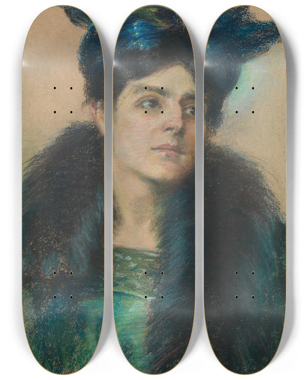 Triptych art skateboard deck of Alice Pike Barney Marianne With Hat by Alice Pike Barney (1857-1931)