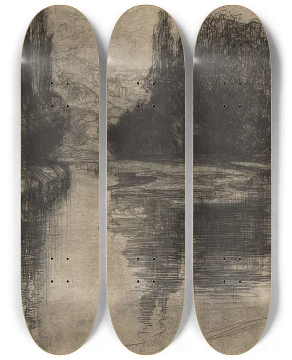 Triptych art skateboard deck of Francis Seymour Haden Evening by Francis Seymour Haden (1818-1910)