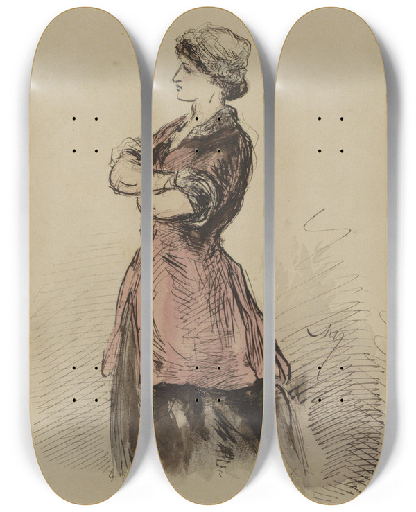 Triptych art skateboard deck of Alexander Ver Huell Dienstmeid by Alexander Ver Huell (1822-1897)