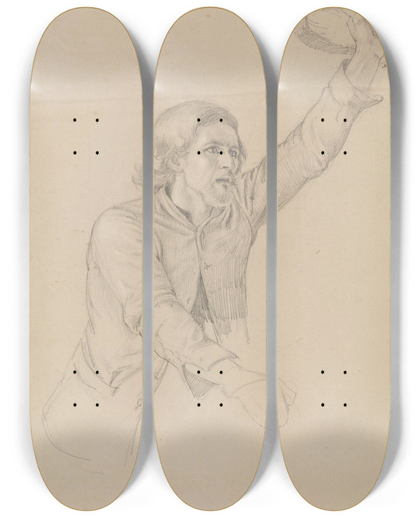 Triptych art skateboard deck of Adolph Tidemand En Dalkar by Adolph Tidemand (1814-1876)