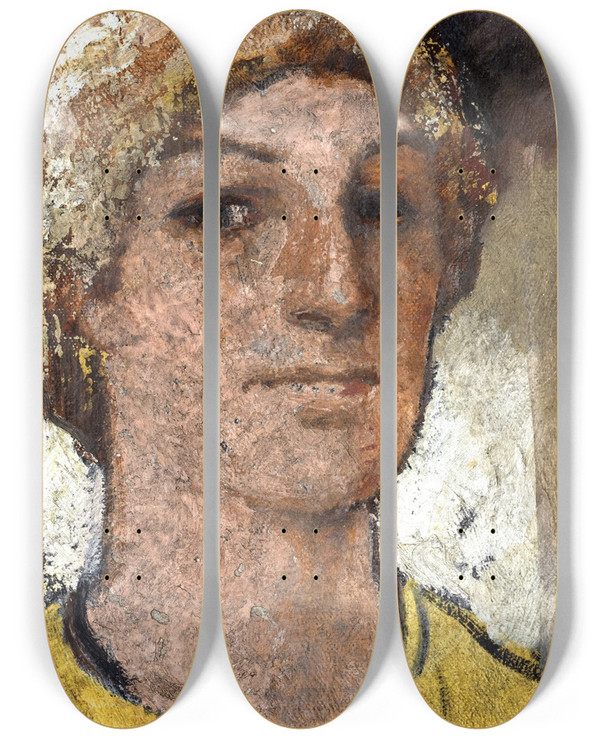 Triptych art skateboard deck of Fritz Erler Mnnlicher Studienkopf by Fritz Erler (1868-1940)