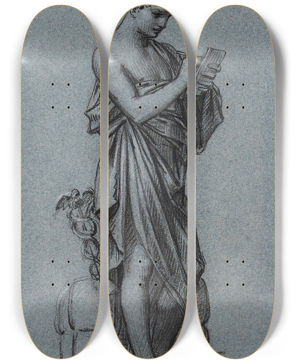 Triptych art skateboard deck of Pierrepaul Prudhon Le Commerce by Pierre-Paul Prud'hon (1758-1823)