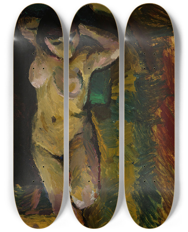 Triptych art skateboard deck of Valle Rosenberg The Nude by Valle Rosenberg (1891-1919)