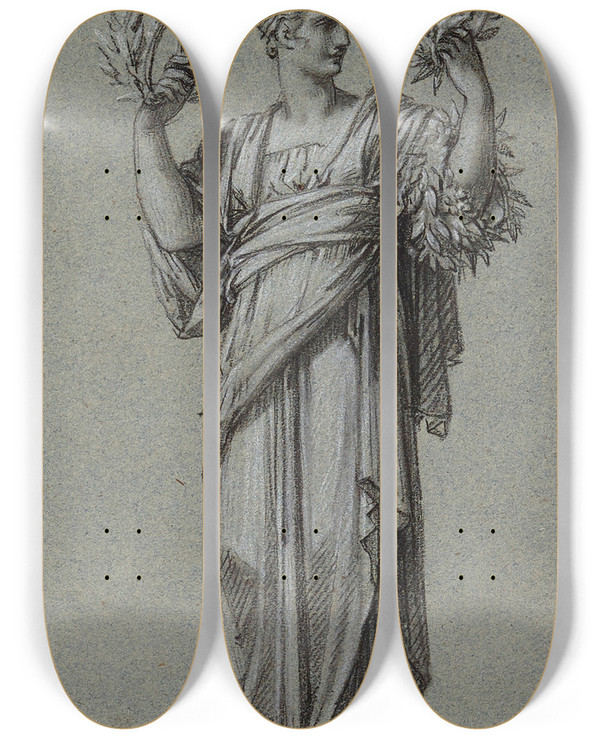 Triptych art skateboard deck of Pierrepaul Prudhon Les Honneurs by Pierre-Paul Prud'hon (1758-1823)