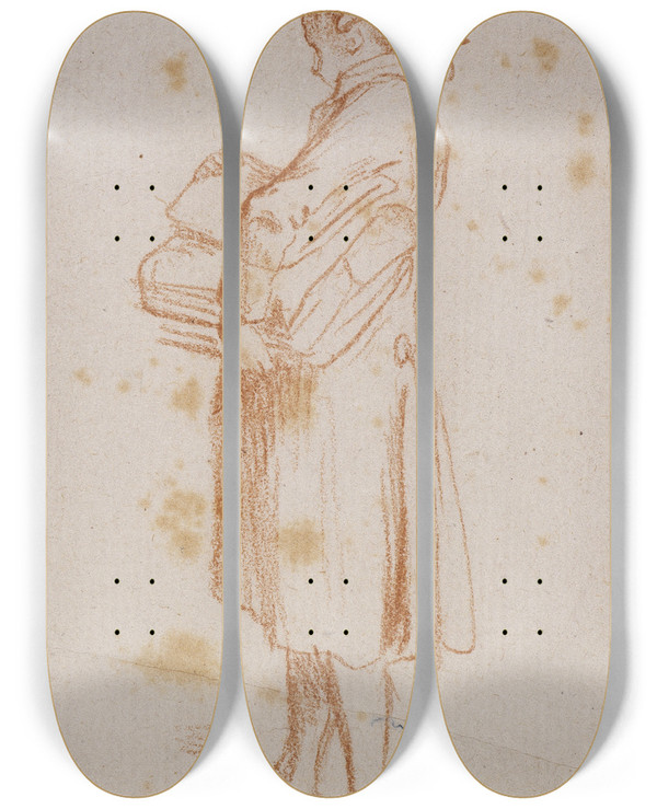 Triptych art skateboard deck of Daniel Nikolaus Chodowiecki Stehender Mann Mit Bchern Unter Dem Arm by Daniel Nikolaus Chodowiecki (1726-1801)