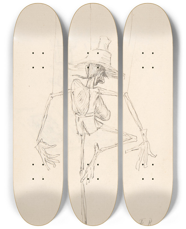 Triptych art skateboard deck of Flicien Rops Study Of Patin by Felicien Rops (1833-1898)