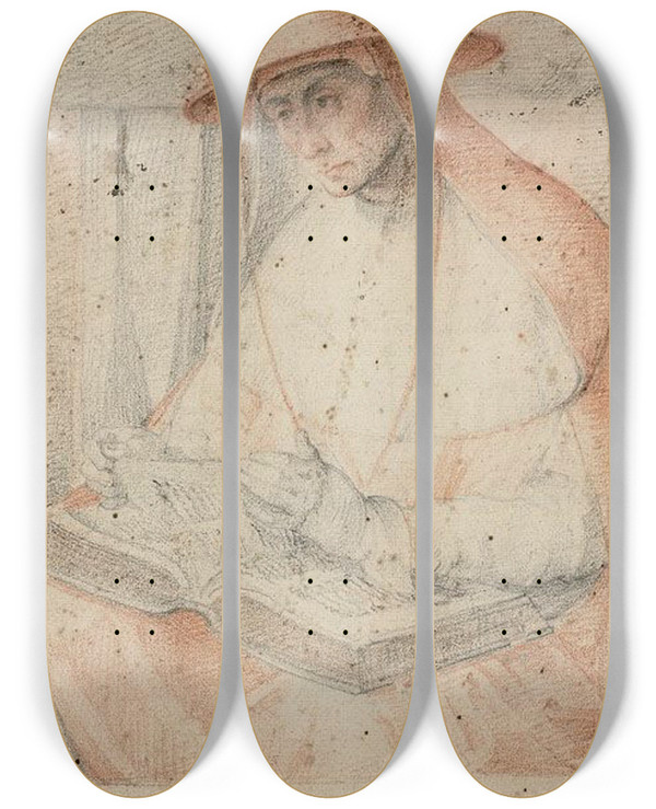 Triptych art skateboard deck of Federico Zuccaro Saint Jerome by Federico Zuccaro (1542-1609)