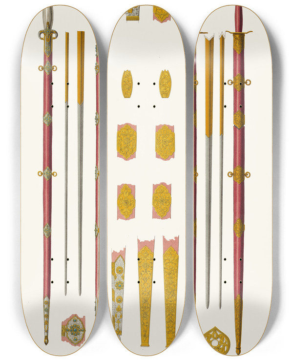 Triptych art skateboard deck of Fedor Grigoryevich Solntsev Pantsershtekher I Konchar by Fedor Grigoryevich Solntsev (1801-1892)