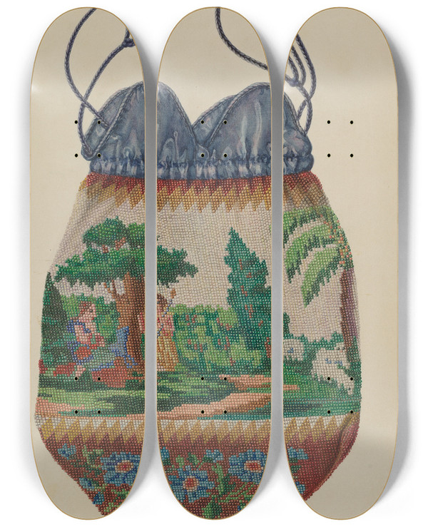 Triptych art skateboard deck of Cornelius Christoffels Beaded Bag_1 by Cornelius Christoffels (1879-1960)