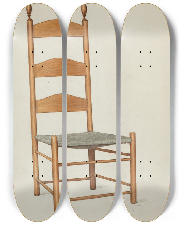 Triptych art skateboard deck of Ray Holden Shaker Side Chair by Ray Holden