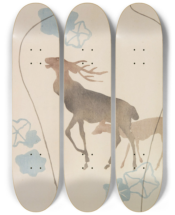 Triptych art skateboard deck of Asai Ch Mokugo Zuansh Pl12 by Asai Ch (1856-1907)