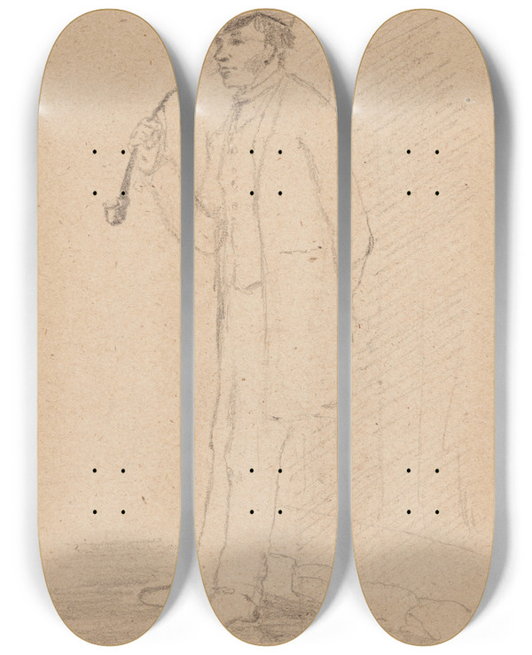 Triptych art skateboard deck of Helene Schjerfbeck Nuori Mies Ja Piippu by Helene Schjerfbeck (1862-1946)