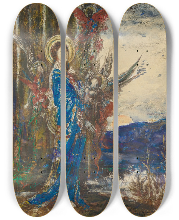 Triptych art skateboard deck of Gustave Moreau Les Preuves by Gustave Moreau (1826-1898)