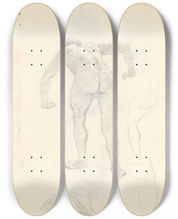 Triptych art skateboard deck of Niels Skovgaard Modelstudie by Niels Skovgaard (1858-1938)
