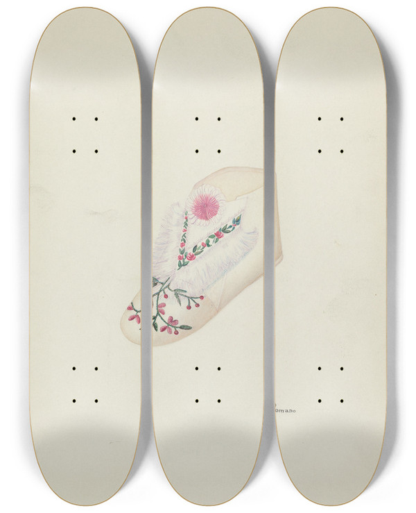 Triptych art skateboard deck of Josephine C Romano Babys Shoe by Josephine C Romano
