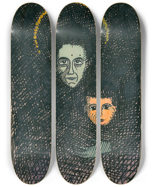Triptych art skateboard deck of Karl Wiener Mutter by Karl Wiener (1901-1949)