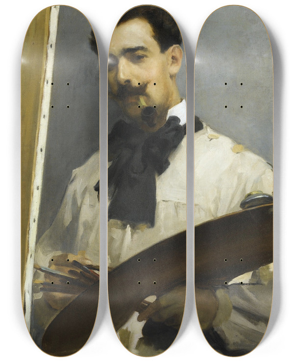 Triptych art skateboard deck of Aurelio Arteta Portrait Dun Peintre by Aurelio Arteta