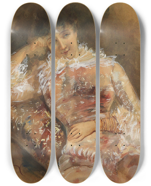 Triptych art skateboard deck of Alfred Stevens Portrt Der Sarah Bernhardt by Alfred Stevens (1817-1875)