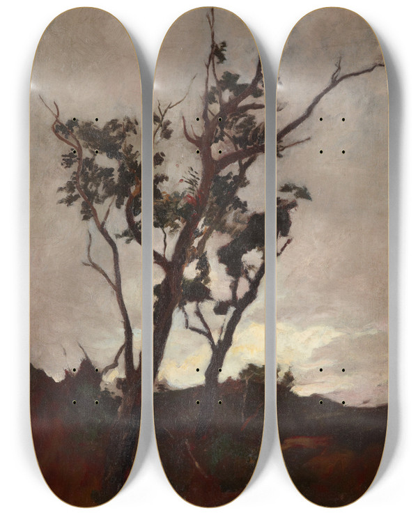 Triptych art skateboard deck of Petrus Van Der Velden Tree Study by Petrus van der Velden (1837-1915)