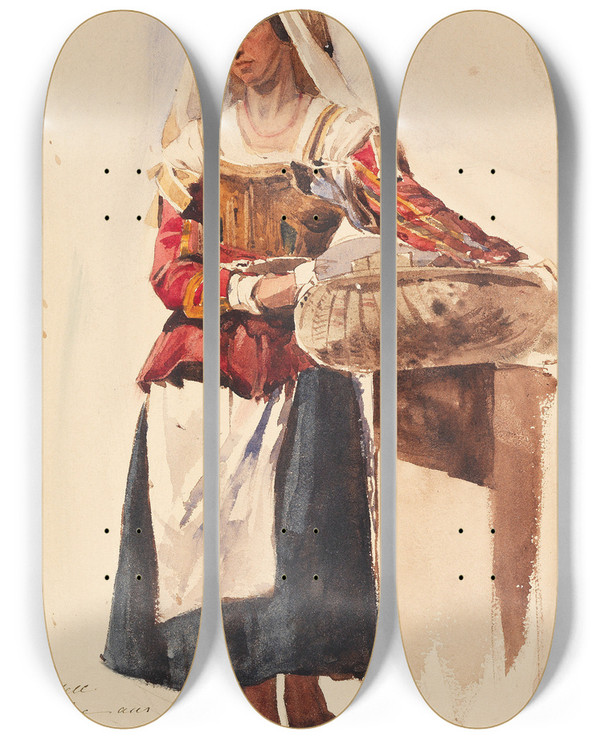 Triptych art skateboard deck of Arcadius Von Nikitin Rmische Buerin Mit Korb by Arcadius Von Nikitin (19-)